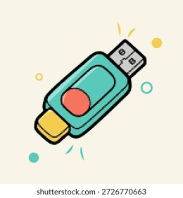 Halbton Pop Art Dot-Stil USB-Flash-Laufwerk-Symbol für Datenspeicherung und Speicher, Vektorgrafik
