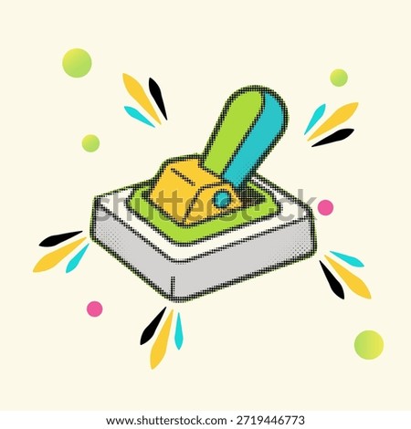Halftone pop art dot style isometric power switch lever in green and yellow vector illustration