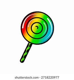 Meio-tom pop arte ponto doce colorido redemoinho pirulito doce na vara com estilo retro, ilustração vetorial