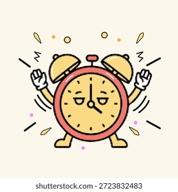 Halftone pop art punto cansado despertador carácter que suena en la Ilustración vectorial de la mañana