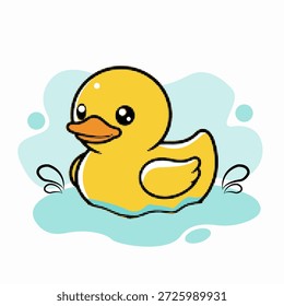 Pato amarillo del caucho del punto del arte pop del semitono que nada en la piscina de agua azul con las burbujas, Ilustración vectorial