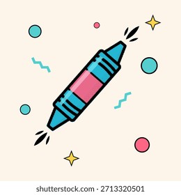 Halftone pop art retro double sided blue marker pen for coloring and drawing, vector illustration