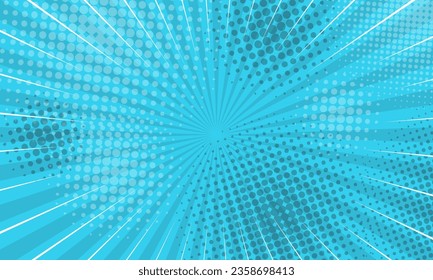 halftone pop art style background cartoon starburst pattern Blue light effect. Vintage tone. Vector illustration. wow gradient design banner