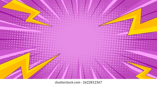 Halftone Pop Art Style Star Explosion Pattern Fondo de dibujos animados, Antiguas Tone Efecto de luz Ilustración vectorial wow Anuncio con diseño de gradiente
