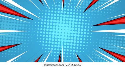 Halbton Pop Art Stil Stern Explosion Muster Cartoon Hintergrund, Vintage Tone Light Effekt Vektorgrafik wow Banner mit Farbverlauf-Design
