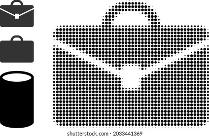 Halftone portfolio. Dotted portfolio generated with small circle dots. Vector illustration of portfolio icon on a white background. Halftone pattern contains round dots.