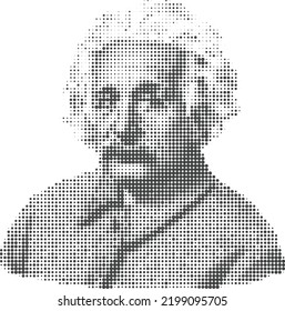 Halftone Portrait Of Albert Einstein Using Dots.