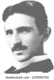Halftone Portrait Of Nikola Tesla Using Dots.