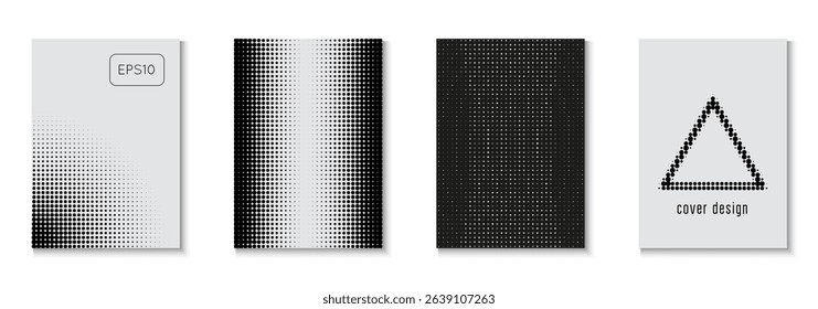 Halftone Poster Set. Business Texture. Brand Black And White  Flyer. Black Graphic Pattern. Color Art With Memphis Elements. Dynamic Elements In 2d Presentation. White Halftone Poster