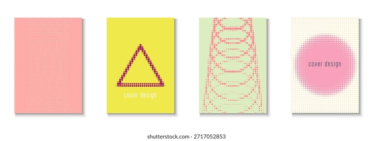 Conjunto de póster de semitonos. Tecnología Moderna Con Formas Sencillas. Diseño Joven Hipster En Página Anual. Volante de la fiesta. Portada de negocios minimalista. Textura de onda geométrica. Póster de semitono de moda