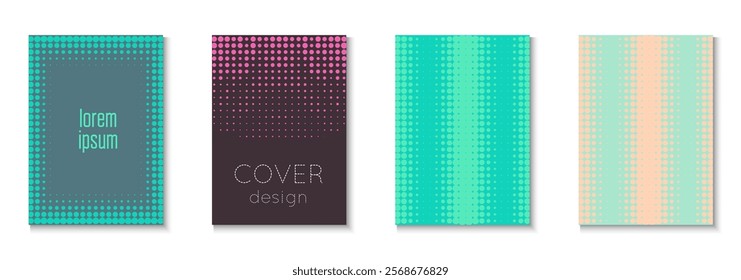 Halftone Poster Set. Summer Art In Minimal Design. Minimalistic Brochure In 2d Frame. Business Flyer. Minimalist Party Background. Geometric Graphic Texture. Trendy Halftone Poster