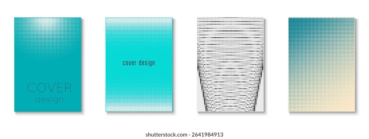 Halftone Poster Set. Summer Circles With Modern Art. Linear Shapes In Annual Frame. Abstract Flyer. Minimalist Book Texture. Geometric Graphic Background. Trendy Halftone Poster