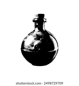 Halftone potion, poison collage element for Halloween. Isolated on white background. 