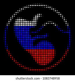Halftone Prenatal icon colored in Russian official flag colors on a dark background. Vector mosaic of prenatal icon organized from round blots. Designed for political and Russian patriotic propaganda.