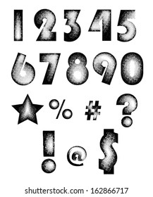 Halftone print dots textured numbers. Vector eps10. Editable color.