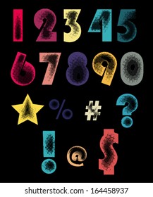 Halftone print dots textured numbers. Vector eps10. Editable color. 