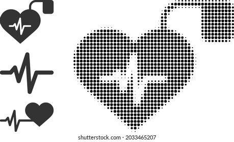 Halftone Pulse Pacemaker. Dotted Pulse Pacemaker Constructed With Small Circle Dots. Vector Illustration Of Pulse Pacemaker Icon On A White Background. Halftone Array Contains Round Dots.