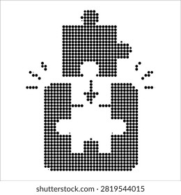 Halftone puzzle piece fitting into place concept for problem solving solution and business integration website design