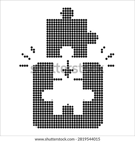 Halftone puzzle piece fitting into place concept for problem solving solution and business integration website design