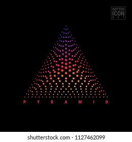 Halftone Pyramid Isolated on Black Background. Modern Bright Gradient Halftone Pyramid, Top View. Vector Illustration.