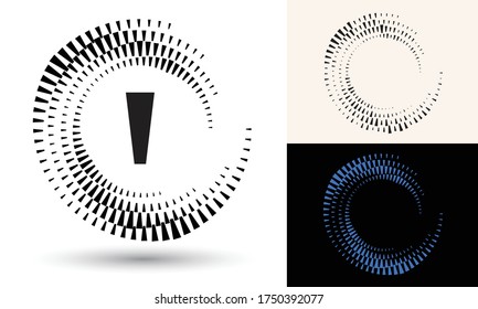 Halftone quadrangles in circle form. Round logo or icon. Vector frame as design element. In center is the repeated element.