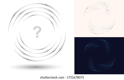 Halftone question mark in circle form. Round logo or icon. Vector frame as design element. In center is the repeated element.