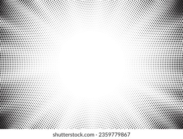 Halftone Radial Background. Glowing light Halftone effect. Abstract grunge Starburst halftone dots background. Star Flare, Shine light halftone texture. Retro background, pop art style.