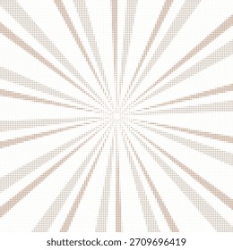 Halftone radial burst background with dotted sunbeam rays creating a dynamic vintage pop-art effect. Abstract retro pattern for design, poster, banner, or comic style decoration.