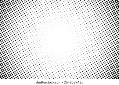Halftone radial dot pattern fading to white center, creating dynamic contrast. ideal for abstract, modern, or vintage-themed design projects.