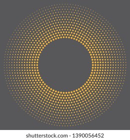 Halftone radial dots background in modern style on grey background. Modern template vector design. Dotted abstract texture. Abstract vector design element. Graphic modern pattern.