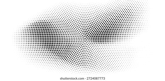 Fundo pontilhado radial de meio-tom. Textura quadrada de gradiente cômico de pontos. Papel de parede de gradação de desvanecimento concêntrico. Cobertura de grão áspero branco preto. Grunge arenoso plano de fundo de desenho animado pop art circular. Vetor