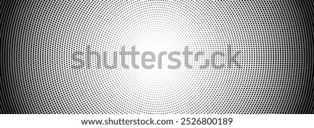 Halftone radial dotted background. Square dots comic gradient texture. Concentric fading gradation wallpaper. Black white rough grit overlay. Grunge gritty circular pop art cartoon backdrop. Vector