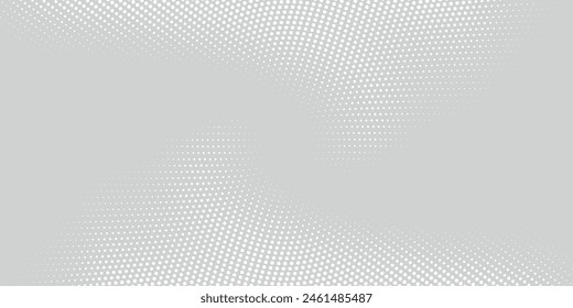 Halftone radial gradient texture. Grunge halftone twist background. White and gray sand noise wallpaper. Retro pixelated vector backdrop