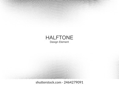 Halftone radial gradient texture. Grunge halftone frame background. Vector illustration