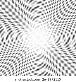 Halftone radial grunge pattern design. Radial halftone pattern texture. Black and white radial dot gradient background for retro, vintage wallpaper graphic effect. Monochrome pop art dot backdrop.