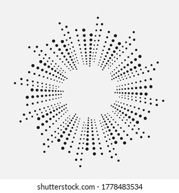 Halftone radial pattern backdrop. Vector dotted texture retro background. Abstract halftone design element for multipurpose use. 