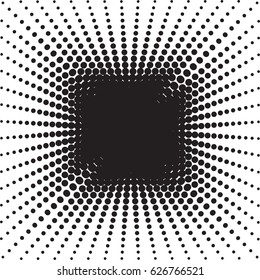 Halftone radial pattern background. Vector dots texture retro. Abstract dotted background concentric. Black and white