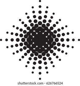 Halftone radial pattern background. Vector dots texture retro. Abstract dotted background concentric. Black and white