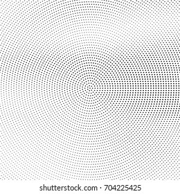 Halftone radial pattern. Gradient texture black and white. Abstract monochrome background for printing and design