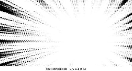 Textura radial de meio-tom. Fundo de grão estilo cômico. Pop art desbotado quadro texturizado. Efeito de mancha grunge. Partículas pontilhadas imprimem papel de parede. Tela de fundo de gradiente pixelada	