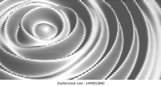 Halftone radial wave black and white pattern. Audio music design on white background. 