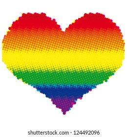 Halftone rainbow heart. LGBT flag colors vector icon.