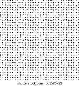 Halftone random dots pattern. Seamless background texture in black and white. Screen tone textured background. Technical seamless background. Chaotic geometric print. Vector seamless dotted texture