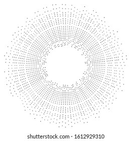 Halftone rays, beams. dots, dotted radial burst lines. Sparkle, fireworks, gleam design. Circular, concentric stripes. radiating, converging trail lines