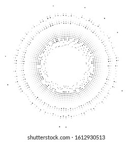 Halftone rays, beams. dots, dotted radial burst lines. Sparkle, fireworks, gleam design. Circular, concentric stripes. radiating, converging trail lines