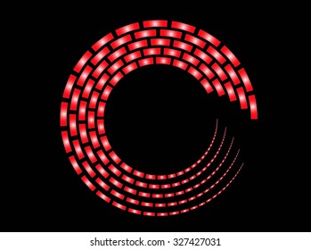 Halftone red cube in round abstract background vector illustration on a black background
