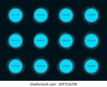 Halftone red dots in circle form. Set of Round logos. Halftone circle dotted frames. Design element for frame, logo, tattoo, web pages, prints, posters, template.