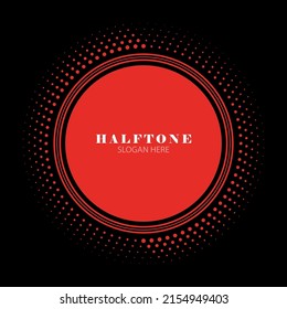 Halftone red dots in circle form. Halftone circle dotted frames. Geometric art. Design element for frame, logo, tattoo, web pages, prints, posters, template.