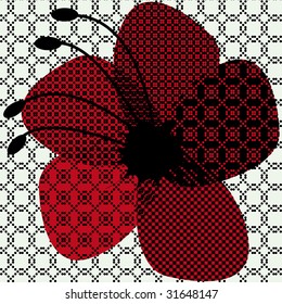 halftone red flower design on soft green background
