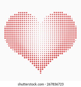 Halftone red heart on white background. Vector illustration for graphic design